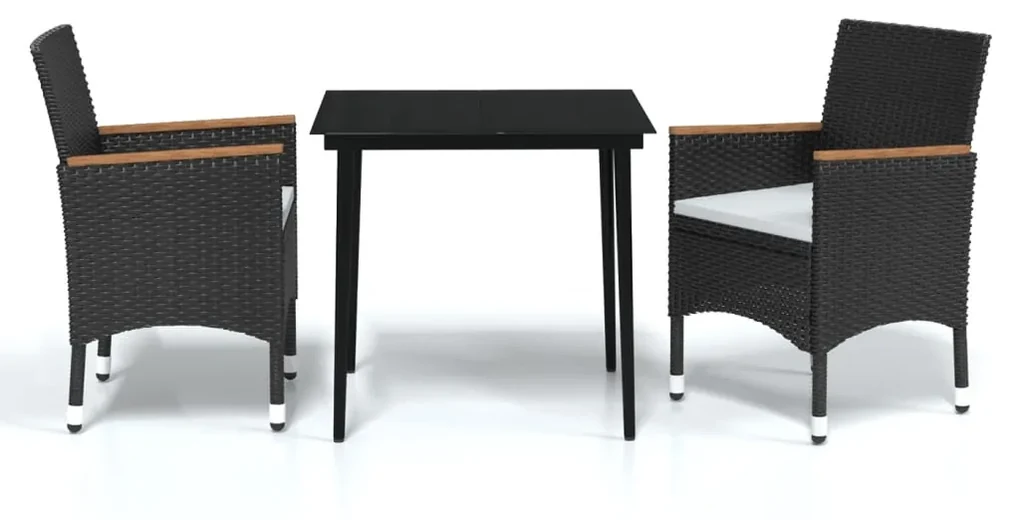 vidaXL 3-delige Tuinset met kussens zwart