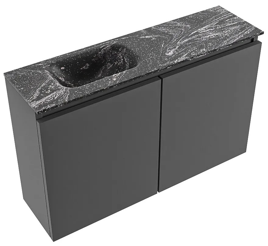 Mondiaz Ture DLux toiletmeubel 80cm dark grey met wastafel lava links met kraangat