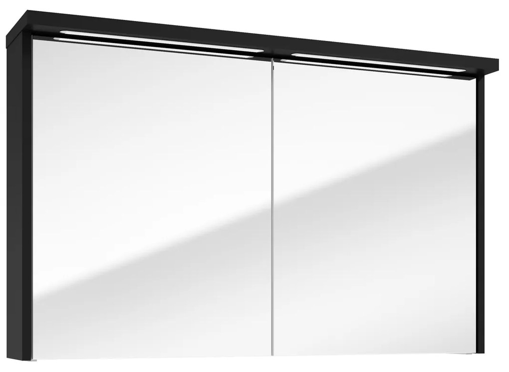 Fontana Grado spiegelkast met verlichting 100cm 2 deuren zwart mat