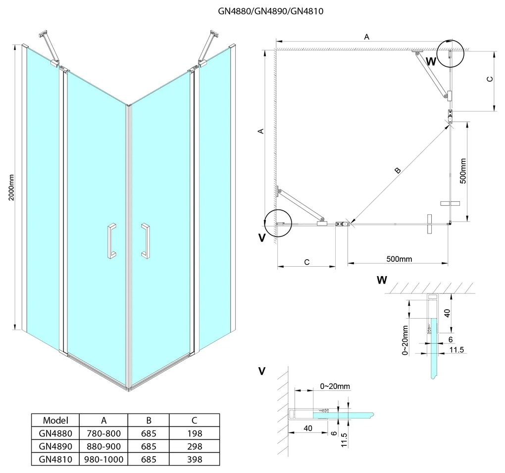 Gelco Loro douchedeur links- en rechtsdraaiend 80x200cm chroom