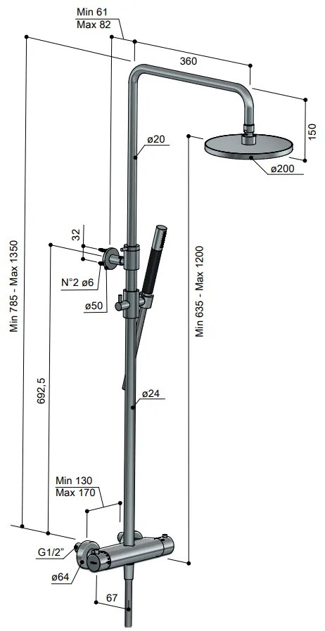 Hotbath Cobber SDS9AB thermostatische opbouw doucheset met 30cm hoofddouche verouderd messing