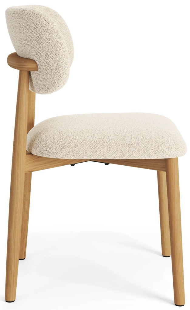 ALMO Crème (stof Monza 90)/gelakt eiken frame – HOUTEN BOUCLÉSTOEL VOOR WOONKAMER, EETKAMER, KEUKEN RETRO