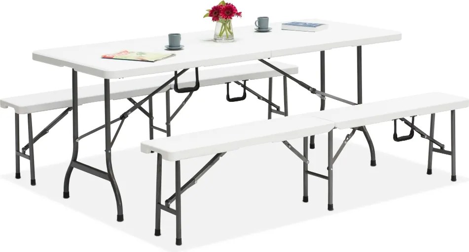 Inklapbare cateringtafelset 180 cm + 2 banken