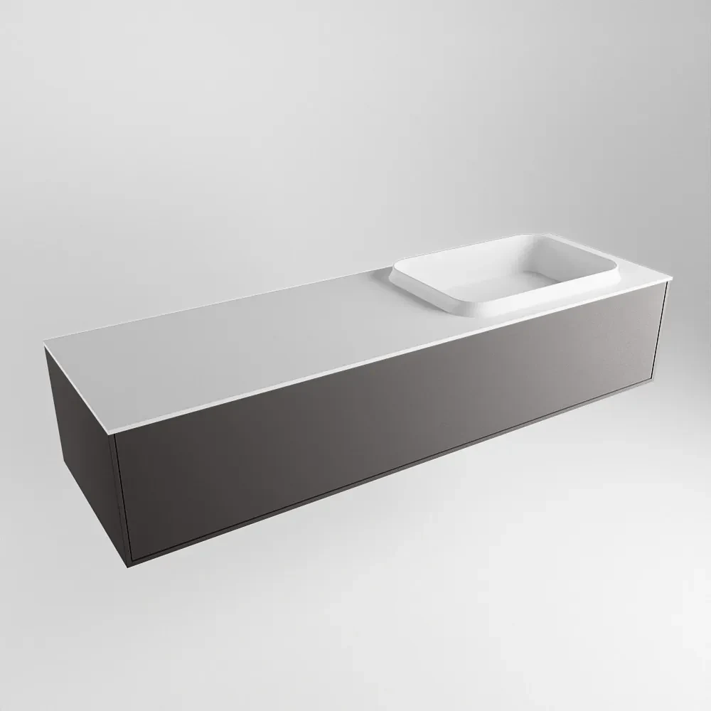 Mondiaz Erin 150cm badmeubel Dark Grey met 1 lade en witte wastafel rechts zonder kraangaten