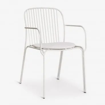 Anerina Tuinstoel Met Armleuningen Van Staal Gardenia Wit & Ijsgrijs - Sklum