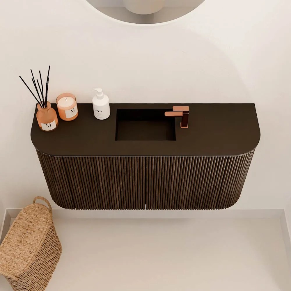Mondiaz Joya 85cm toiletmeubel ronding links/rechts walnut met wastafel faye midden 1 kraangat urban