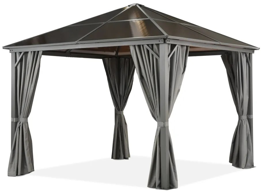 Milos tuinhuisje 3x3m  Garden Point met gordijnen grijs