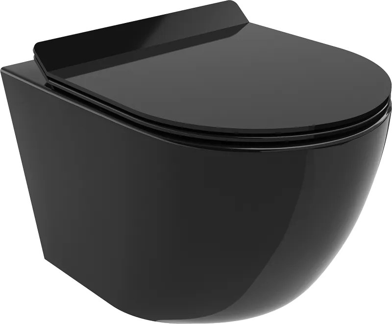 Mexen Lena Rimless wc-pot met langzaam sluitende slanke zitting, duroplast, zwarte glans - 30224070