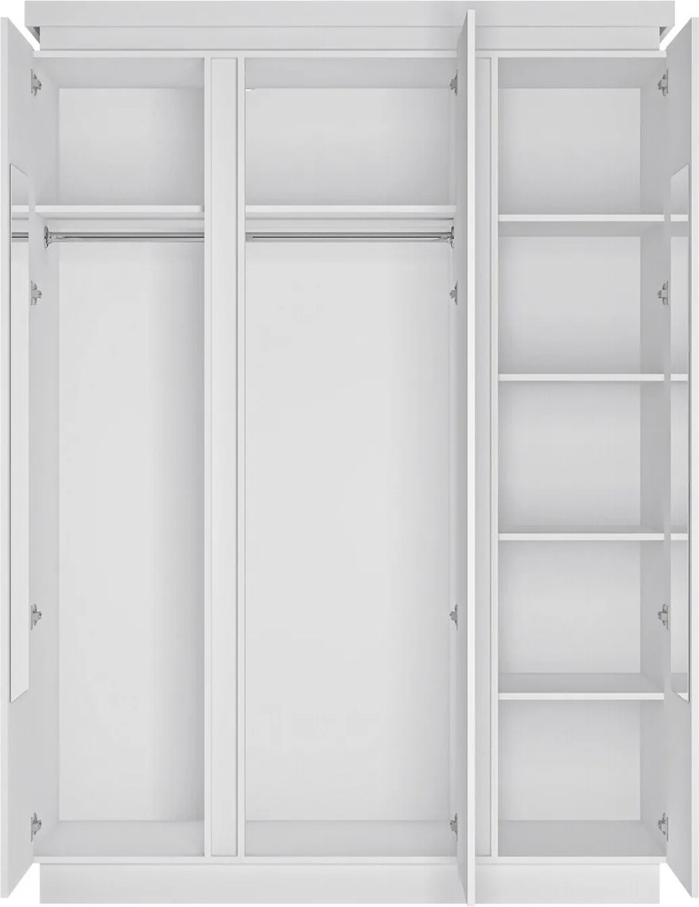 Kledingkast Feldeli 115, Glanzend wit, Wit, 217x156x60cm, 172 kg, Kledingkast deuren: Met scharnieren