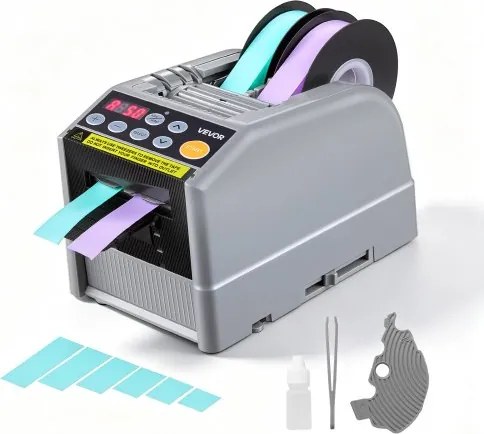 VEVOR automatische tapedispenser met instelbare snijlengte van 5-999 mm, elektrische tapesnijder voor verpakking en opslag, tapebreedte van 6-60 mm, geschikt voor tapes en linten, bediening met drukknop