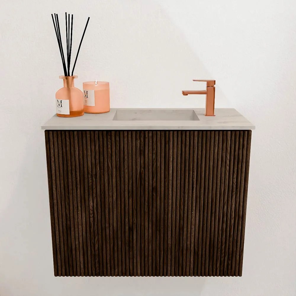 Mondiaz Joya DLux 50cm toiletmeubel walnut met wastafel faye rechts 1 kraangat opalo