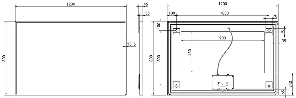 Hotbath &More Square rechthoekige spiegel 120x80cm wit mat