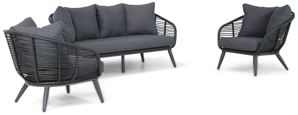 Stoel en Bank Loungeset 4 personen Aluminium/wicker Zwart  Coco Coco Leonardo