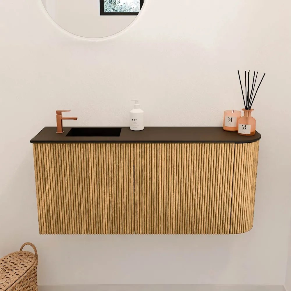 Mondiaz Joya 90cm toiletmeubel ronding rechts oak met wastafel faye links 1 kraangat urban