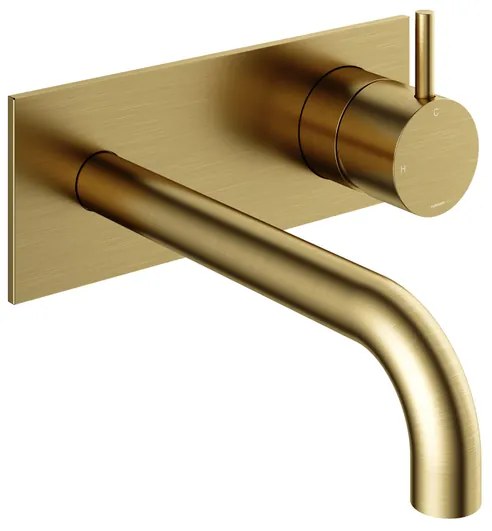 Hotbath Cobber afbouwdeel inbouw wastafelmengkraan met achterplaat en 18 cm uitloop geborsteld messing (goud) PVD CB006EXT18BBP