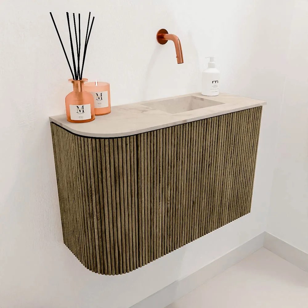 Mondiaz Joya DLux 60cm toiletmeubel ronding links dusk met wastafel faye rechts zonder kraangat frappe