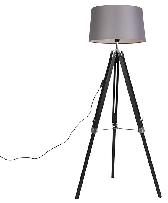 Vloerlamp Tripod zwart met kap 45cm linnen donker grijs