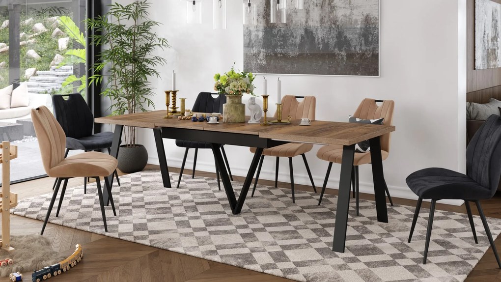 AVERY eik Halifax vertind/onderkant zwart - LOFT/INDUSTRIËLE TAFEL VOOR WOONKAMER/EETKAMER UITKLAPBAAR TOT 330 cm!