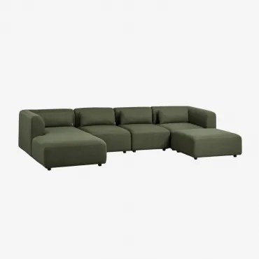 4-delige Modulaire Linker Chaise Longue Bank Met Poef Fogler Teddystof Saliegroen - Sklum