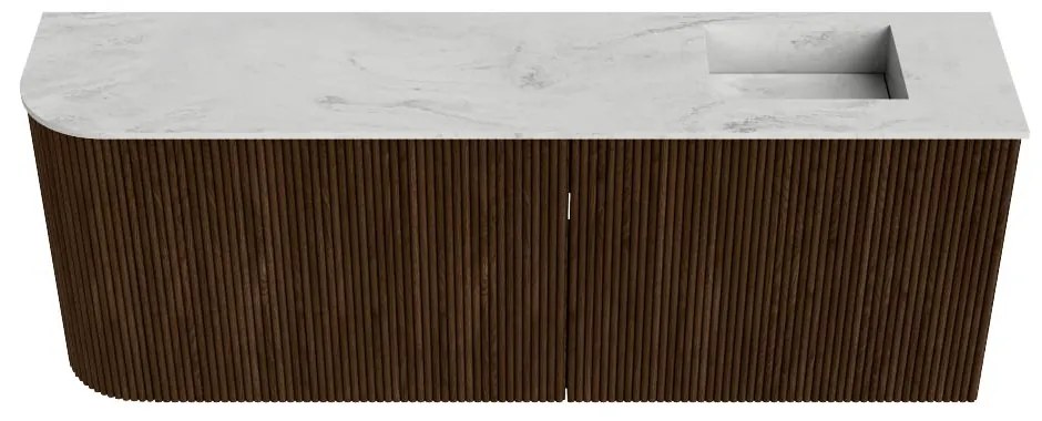 Mondiaz Joya DLux 110cm toiletmeubel ronding links walnut met wastafel faye rechts zonder kraangat opalo