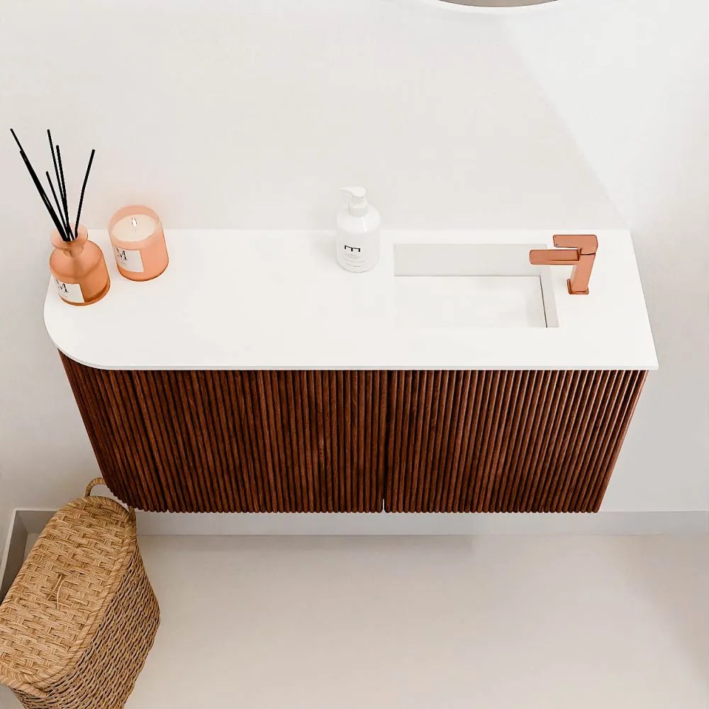 Mondiaz Joya 80cm toiletmeubel ronding links ruby met wastafel faye rechts 1 kraangat talc