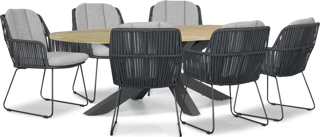 Tuinset 6 personen 240 cm Rope Grijs Domani Furniture Trivento/Brookline