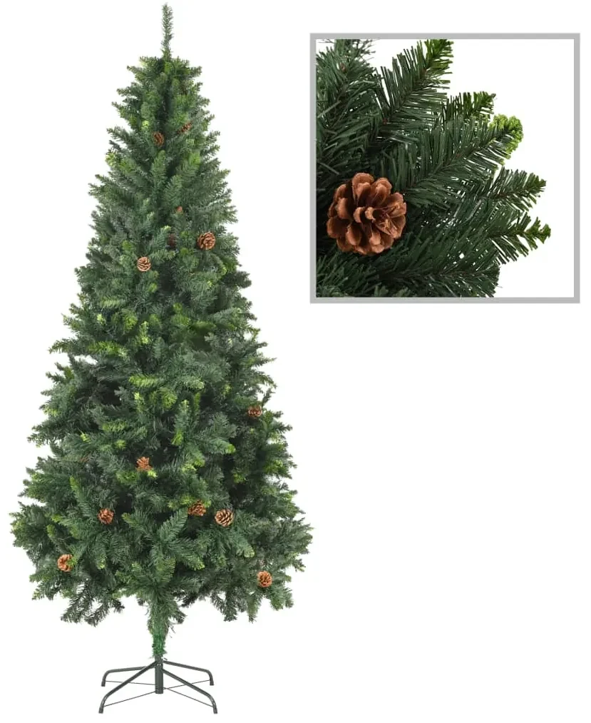 vidaXL Kunstkerstboom met LED's, kerstballen en dennenappels 210 cm