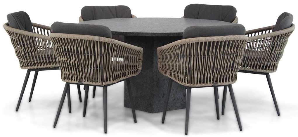 Tuinset Ronde Tuintafel 6 personen 140 cm Rope Taupe Lifestyle Garden Furniture Western/Graniet