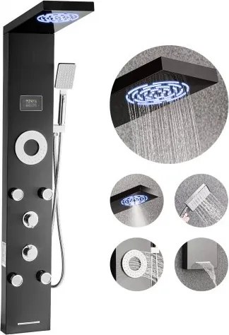 VEVOR Douchepaneeltorensysteem (6 in 1) met regendouchekop en led, (1345 mm) geborstelde roestvrijstalen douchekolom, aan de muur bevestigd regenmassagesysteem, met 5 lichaamsjets (4 kleine + 1 grote)