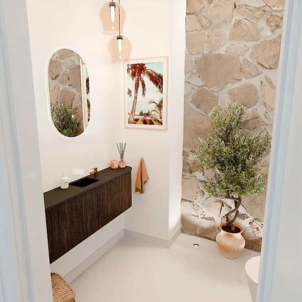 Mondiaz Joya 125cm toiletmeubel ronding links/rechts walnut met wastafel faye midden 1 kraangat urban