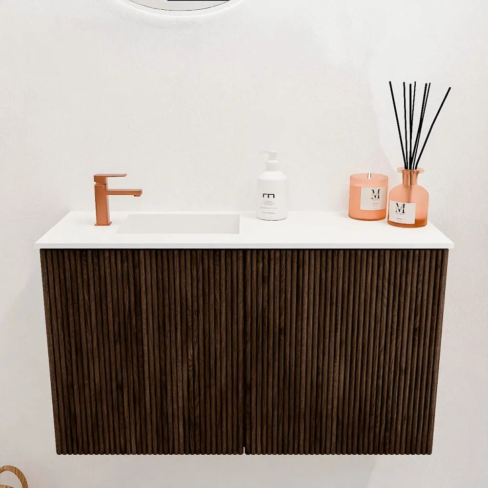 Mondiaz Joya 70cm toiletmeubel walnut met wastafel faye links 1 kraangat talc