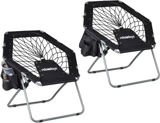 2 x bungee stoel WEBSTER - elastiek - bungee chair - opklapbaar - zwart