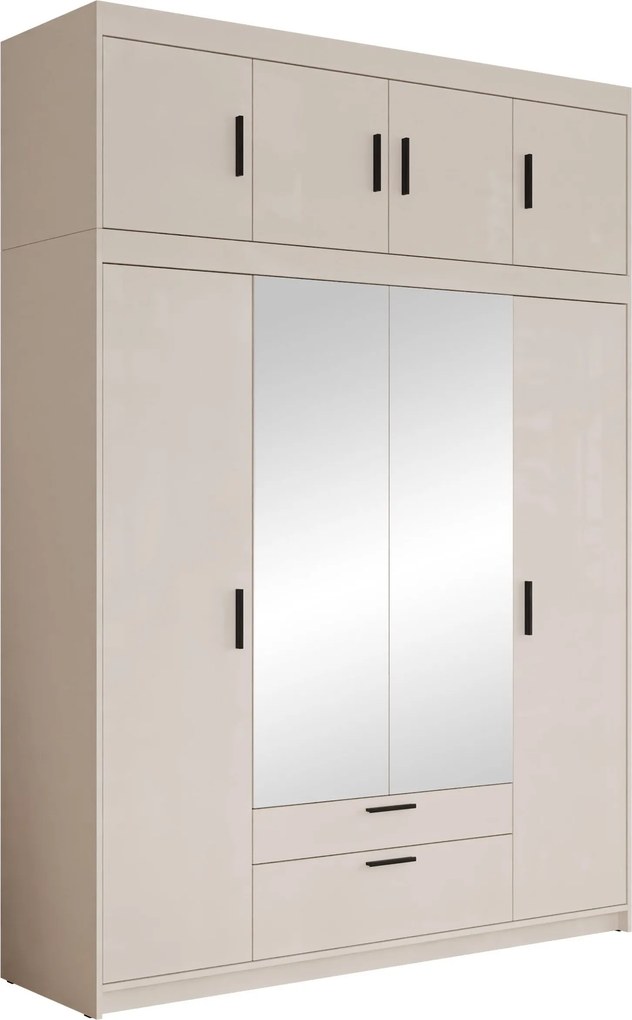 Kledingkast Novduni 109, Beige, 246x177x53cm, 188 kg, Kledingkast deuren: Met scharnieren, Aantal planken: 8, Aantal planken: 8