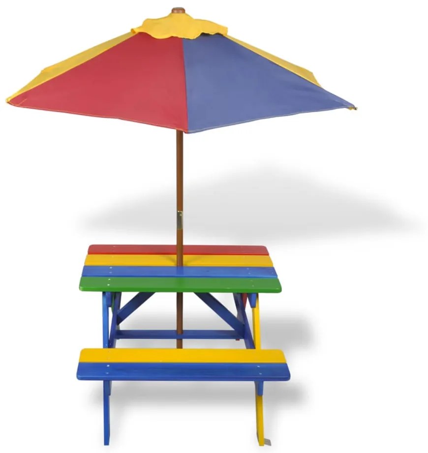 vidaXL Kinderpicknicktafel met banken en parasol hout meerkleurig