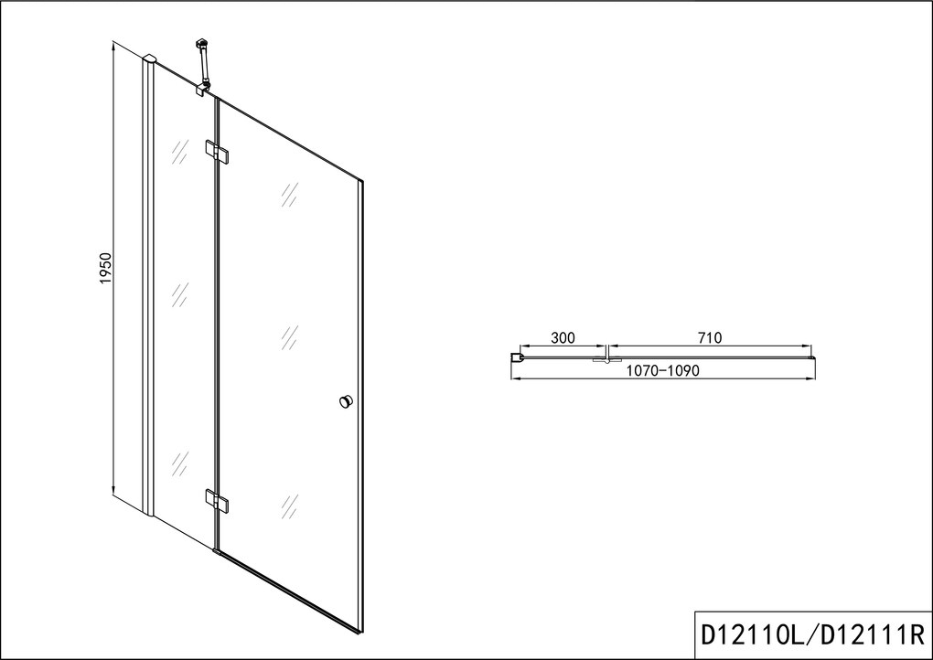 Badstuber Smart douchedeur 110x195cm links