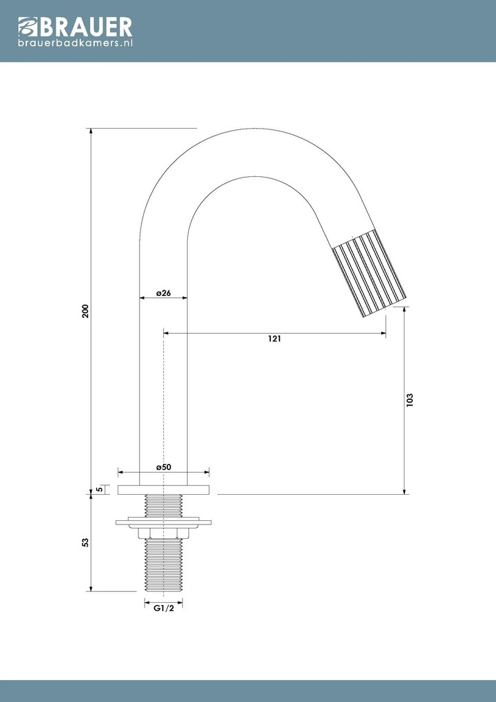 Brauer Stripe opbouw fonteinkraan met gebogen uitloop messing geborsteld PVD
