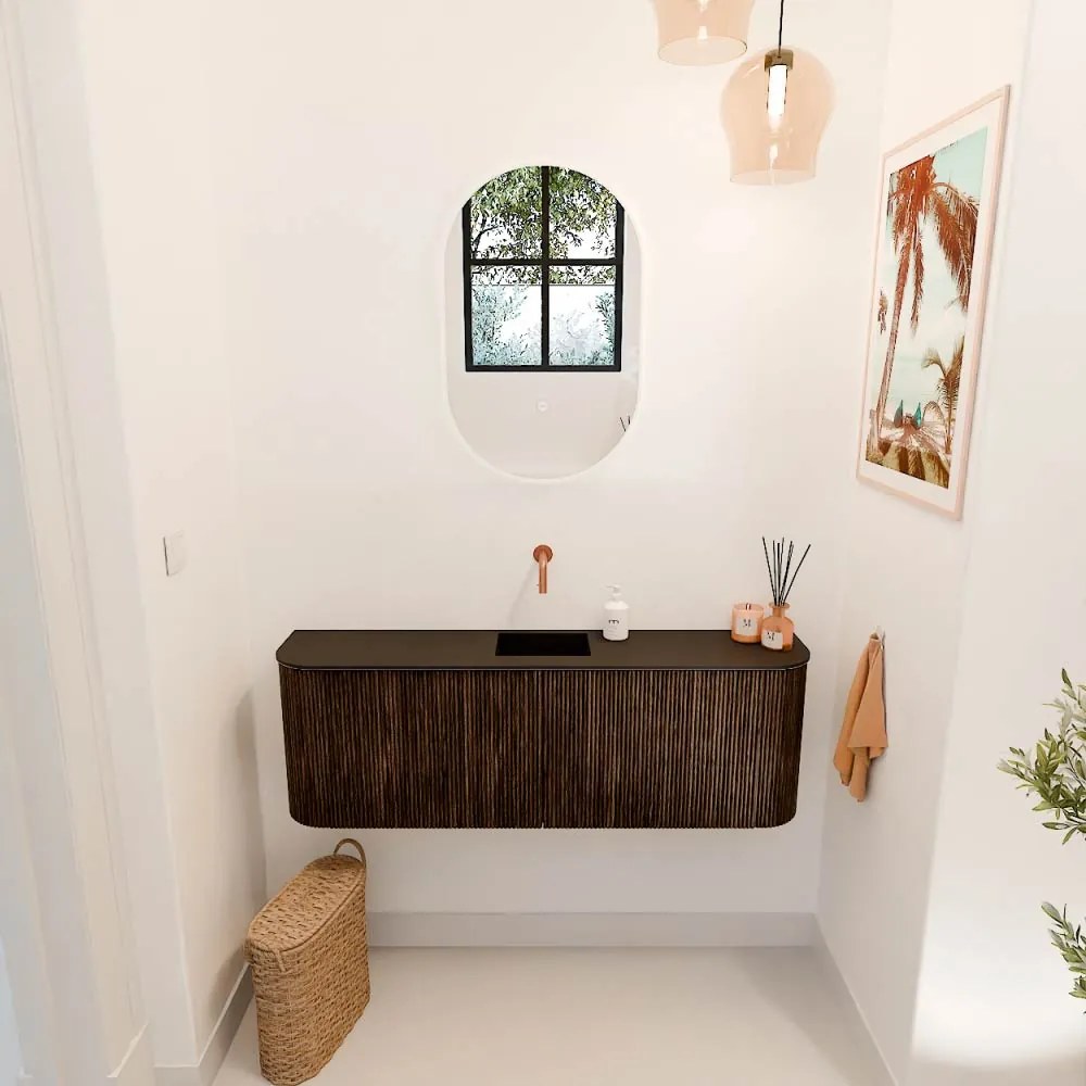 Mondiaz Joya 125cm toiletmeubel ronding links/rechts walnut met wastafel faye midden zonder kraangat urban