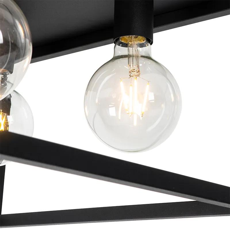 Industriële plafondlamp zwart 40 cm 4-lichts - Cage Industriele / Industrie / Industrial E27 vierkant Binnenverlichting Lamp