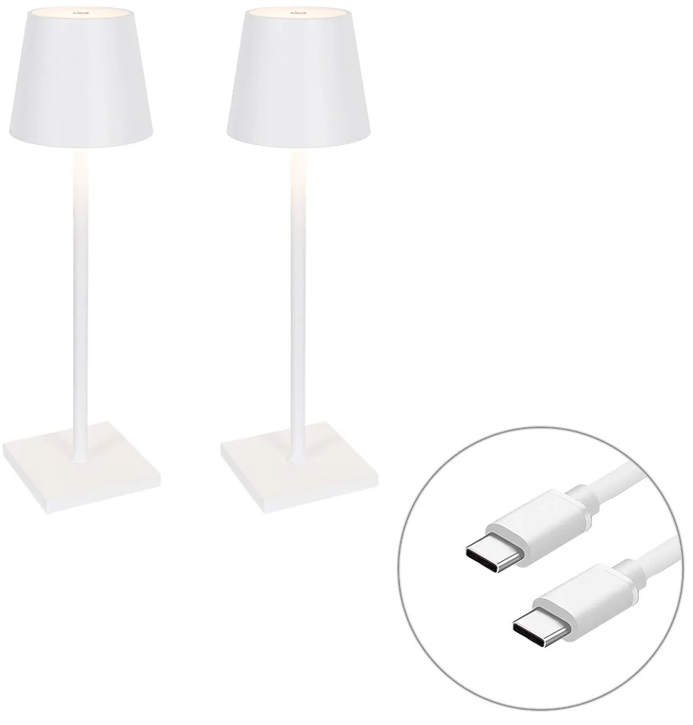Set van 2 buiten tafellamp wit incl. LED en dimmer oplaadbaar - Janet