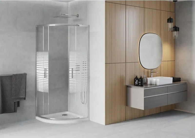 Mexen Rio halve ronde douchecabine 90 x 90 cm, witte strepen, chroom + Flat douchebak, wit - 863-090-090-01-20-4110