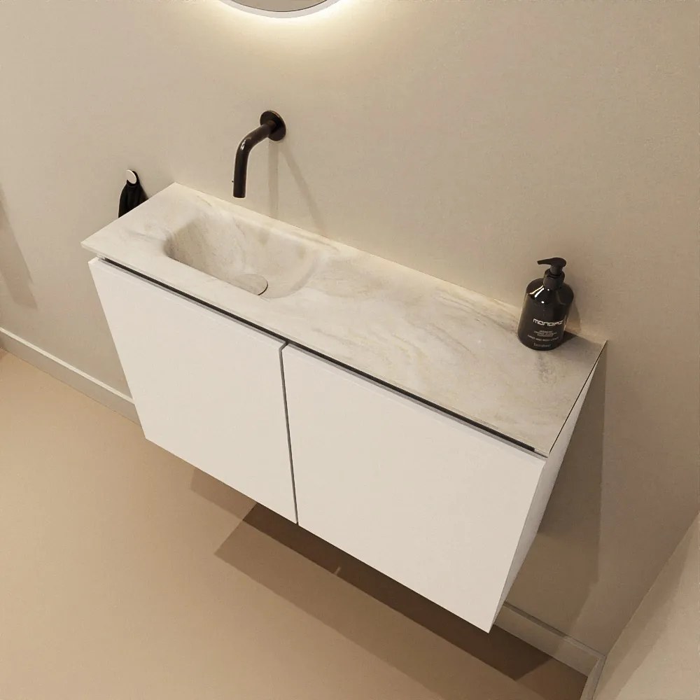 Mondiaz Ture DLux toiletmeubel 80cm talc met wastafel ostra links zonder kraangat