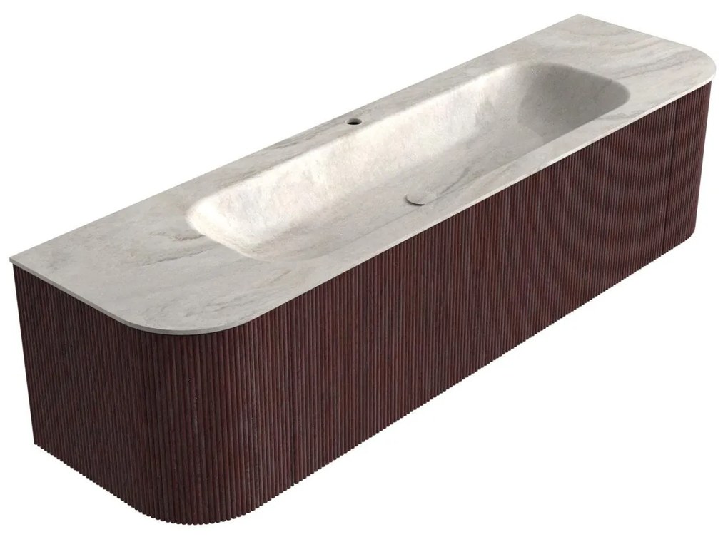 Mondiaz Kurve-dlux 170cm badmeubel ronding links/rechts ruby met 1 lade en 2 deuren en wastafel big large midden 1 kraangat ostra