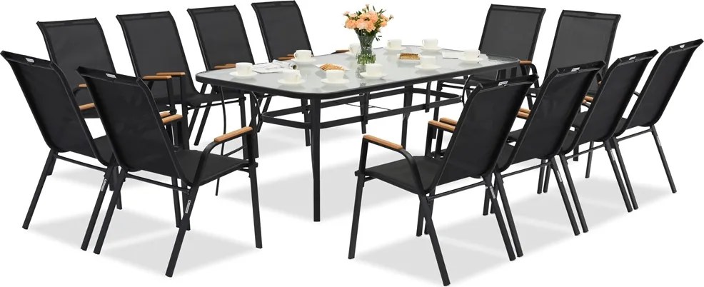 Modena/Bitonto Wood metalen tuinmeubelen voor 12 personen met grote Garden Point tafel zwart