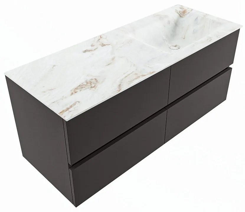 Mondiaz Vica DLux badmeubel 120cm dark grey 4 lades met wastafel frappe rechts 1 kraangat