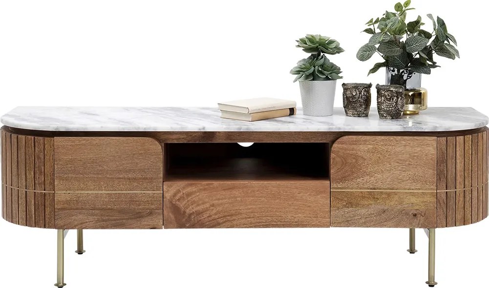 Tv-meubel Mangohout En Marmer - 145x42x48cm.