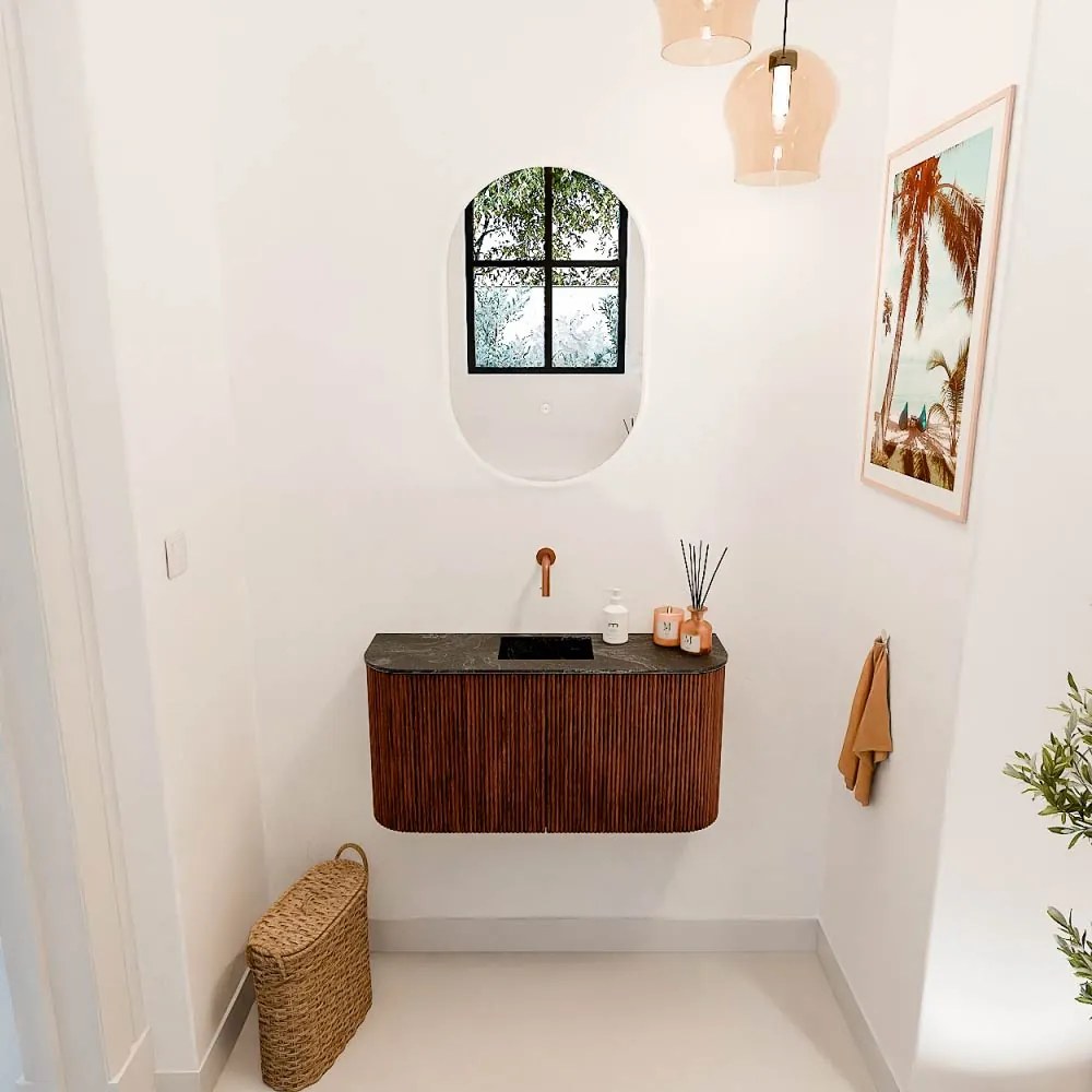 Mondiaz Joya DLux 85cm toiletmeubel ronding links/rechts ruby met wastafel faye midden zonder kraangat lava
