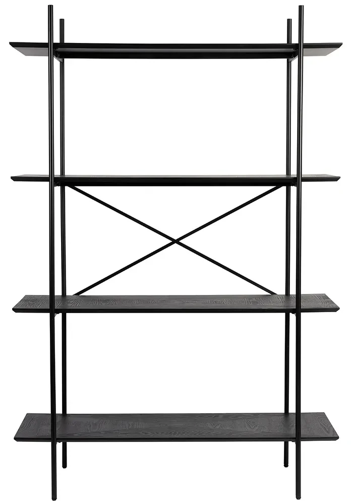 Zwarte Stellingkast Hout En Metaal - 120x40x180cm.