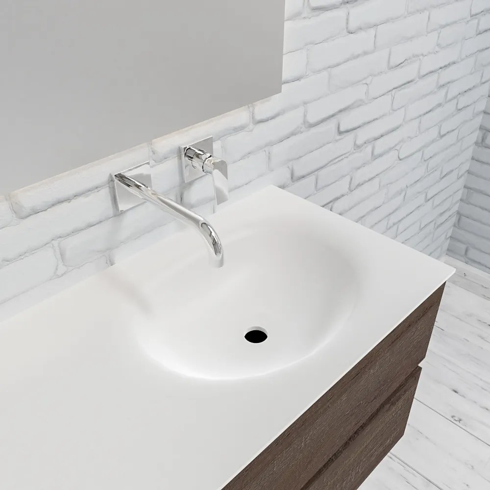 Zaro Sevilla Solid Surface badmeubel 100cm donker eiken zonder kraangat spoelbak rechts met 2 lades