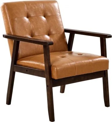 VEVOR Accent Chair Fauteuil met massief houten frame en antislippoten, gestoffeerde vrijetijdsstoelen, eetkamerstoelen met PU-leer en zacht kussen, voor woonkamer, slaapkamer, studeerkamer, kantoor
