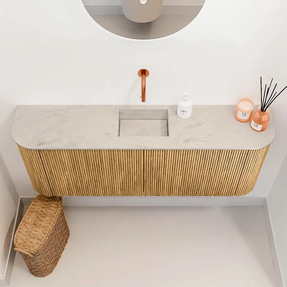 Mondiaz Joya DLux 115cm toiletmeubel ronding links/rechts oak met wastafel faye midden zonder kraangat opalo